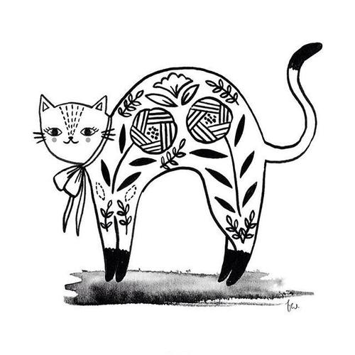 猫咪黑白图案插画画师florawaycott作品