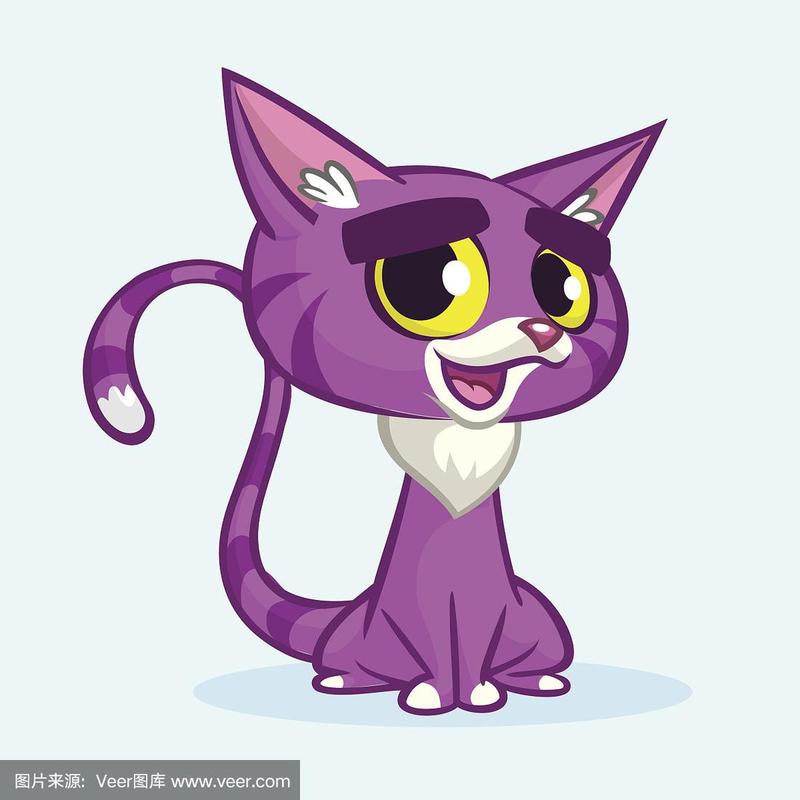 矢量插图的卡通紫罗兰猫.可爱的紫剥猫