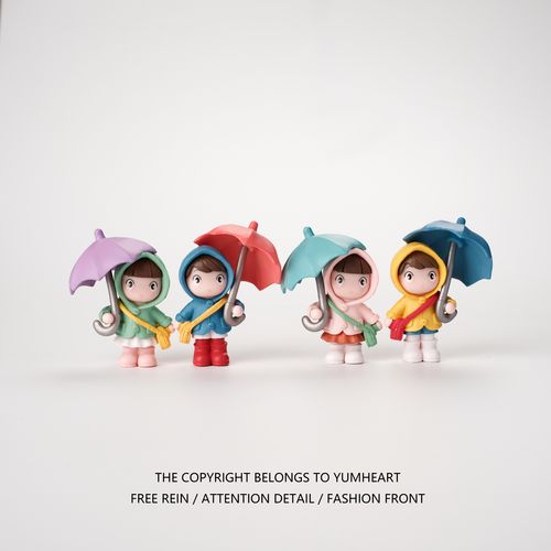 无聊了在下雨天看撑伞的小女孩卡通可爱创意小摆件公仔