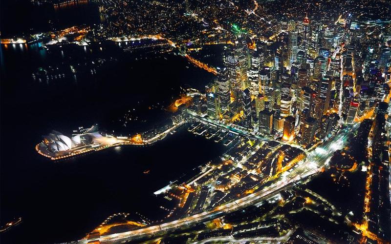 航拍悉尼城市夜景灯光