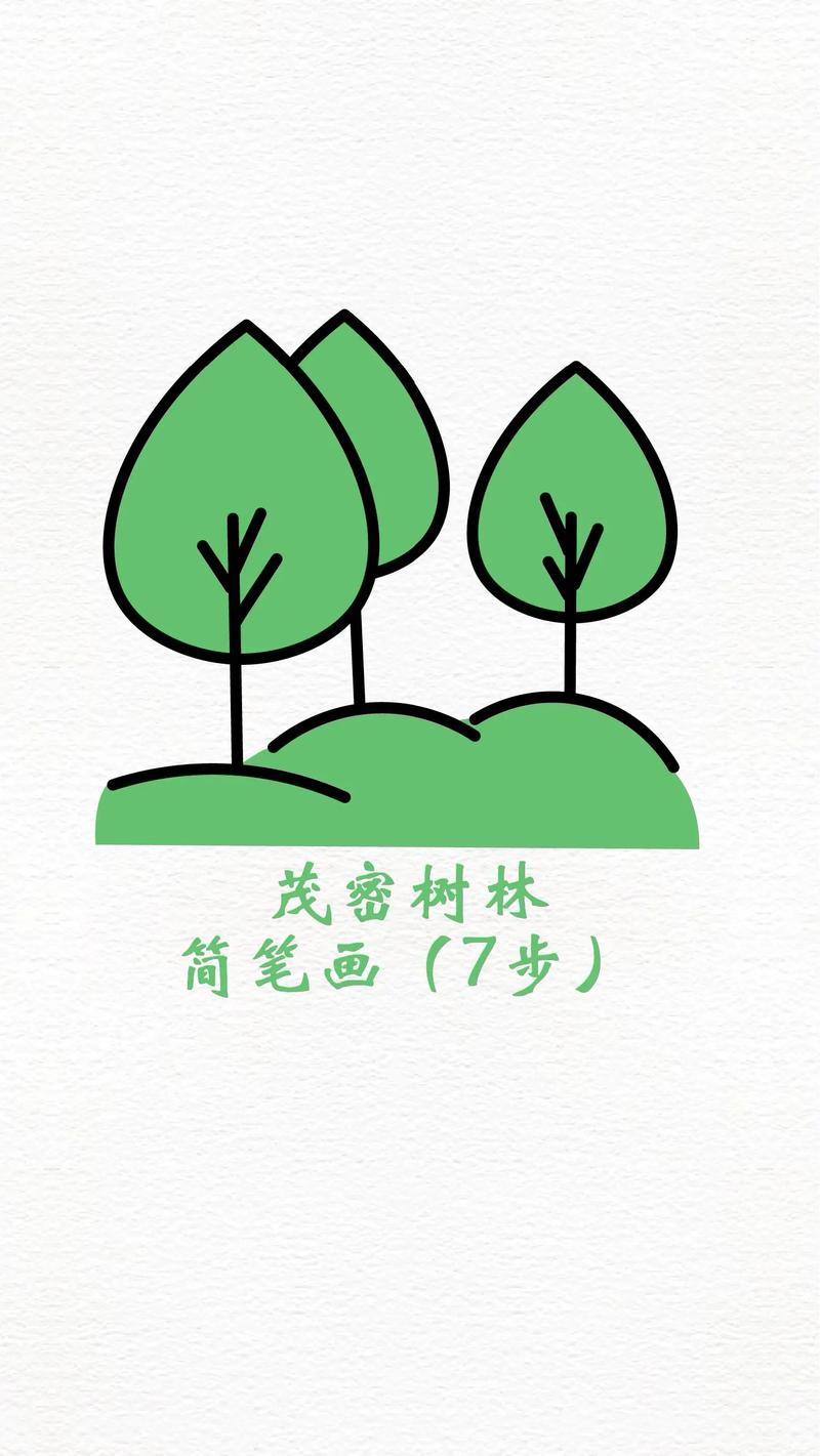 树林简笔画植物幼儿彩铅画