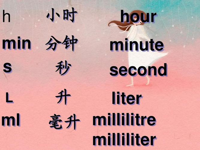 h 小时 hour minute second min 分钟 s 秒 l ml 升 liter 毫升 milli