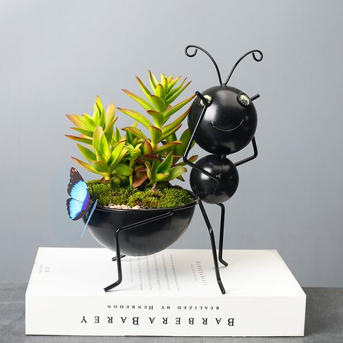可爱动物蚂蚁铁艺多肉花盆创意阳台装饰布置花园地面摆件植物花器