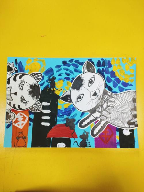 线描装饰猫咪#创意儿童画  #绘画教程