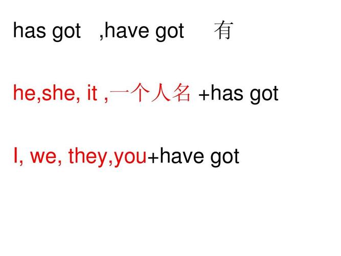 has got ,have got 有 he,she, it ,一个人名  has got i, we, they