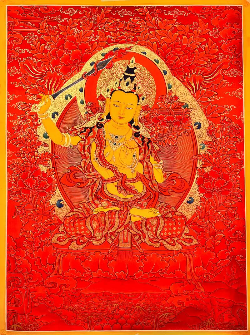 文殊菩萨唐卡作品圆满收笔,佛教中四大菩萨,指的是文殊菩萨,观 - 抖音