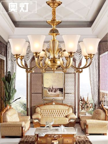 奥灯欧式全铜吊灯全铜灯体复古典四方玻璃灯罩简约客厅餐厅灯1675