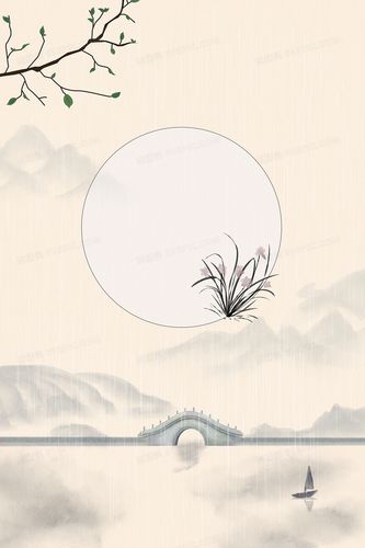 复古中国风小清新古风山水水墨植物背景