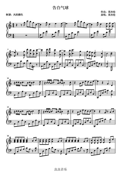 《告白气球》简单版钢琴谱-c调-虫虫钢琴