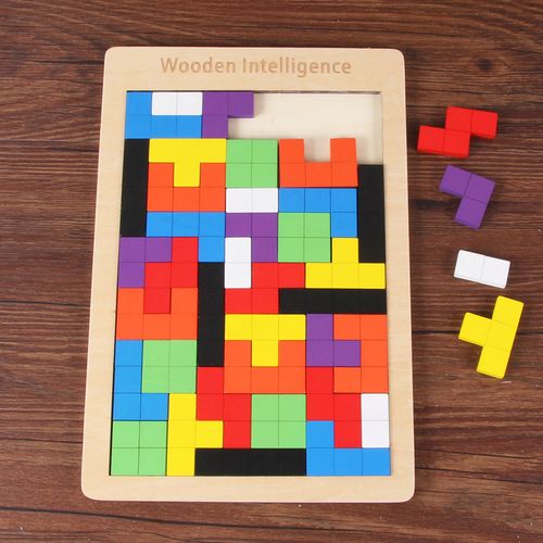 俄罗斯方块形状拼板游戏 儿童益智力拼图木制玩具 幼儿园教学教具