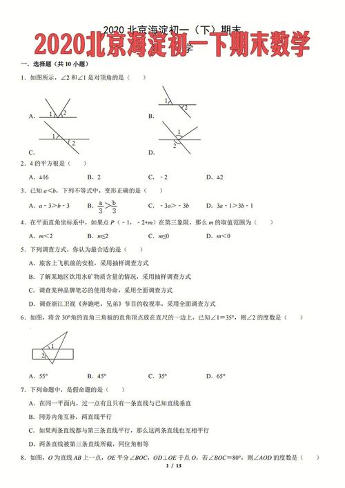 2020北京海淀初一下期末数学试题