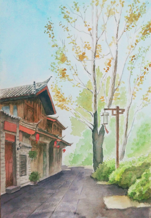 成都美术培训水彩风景画绘画步骤 - 四川月山国学字画艺术学院