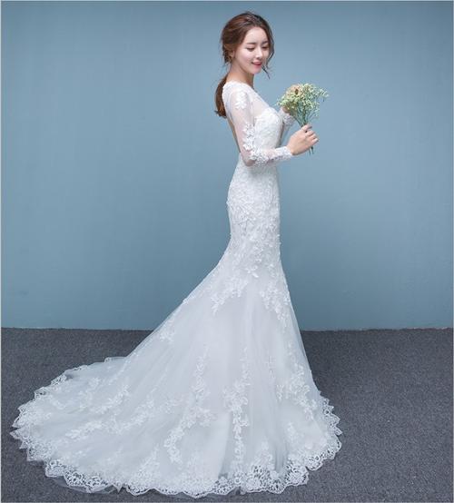 2016春夏季新款韩式修身一字肩新娘齐地双肩婚纱礼服拖尾蕾.