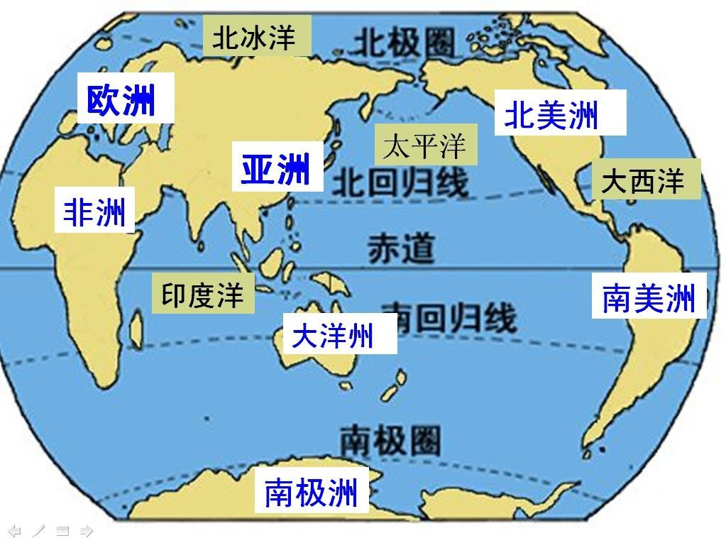 南北半球七大洲四大洋的分布图(图片)带上名字
