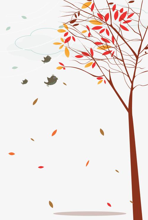 秋天飘飘落叶的树木