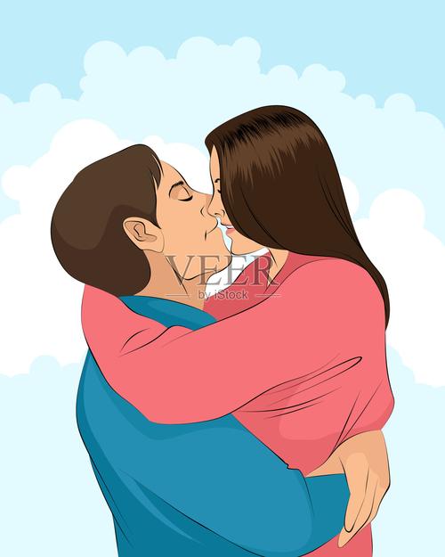 男女亲吻拥抱的戏漫画