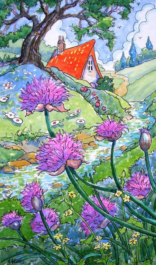 图片大全(5)五彩缤纷的花儿春天的景色水彩画作品欣赏水彩画春天系列