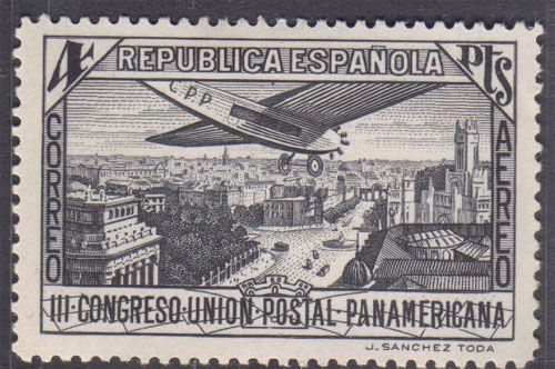 专题 品种 难得 西班牙 1931年 主办泛美邮政大会4元最高值航空邮票