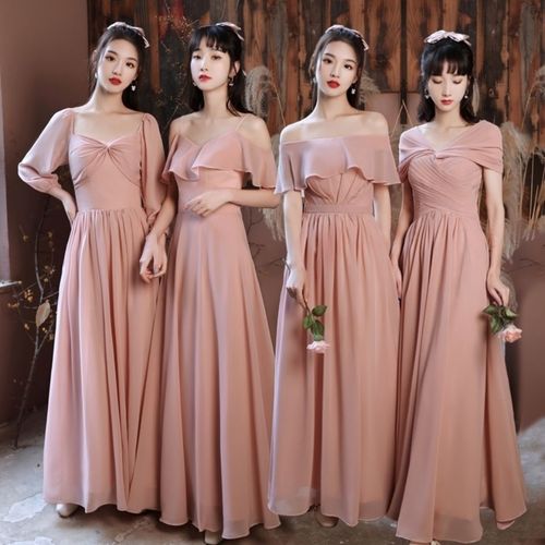 豆沙粉色伴娘服2021年夏新款婚礼伴娘团礼服姐妹裙仙气质显瘦长裙