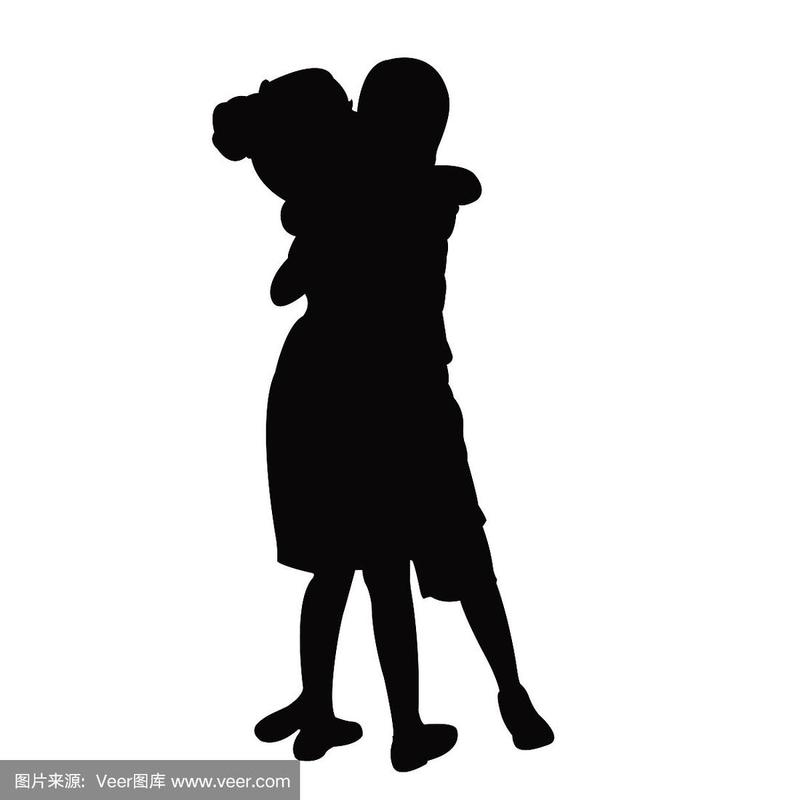 一个男孩和女孩拥抱的身体剪影向量