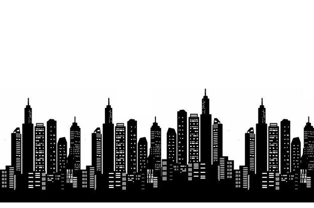 黑白色城市天际线高楼大厦剪影png图片免抠素材