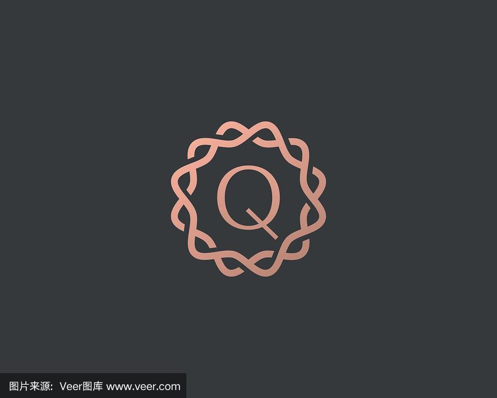 抽象线性字母q标志图标设计现代极简风格插图.